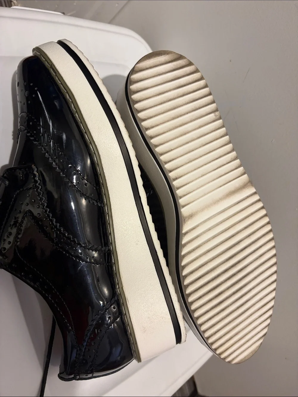 Women’s Black Patent Wingtip Platform Oxfords